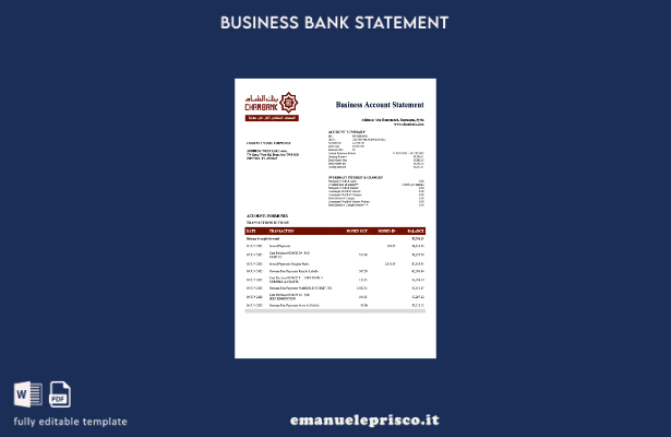modello di modello Word e PDF di estratto conto aziendale della Syrian Cham Bank